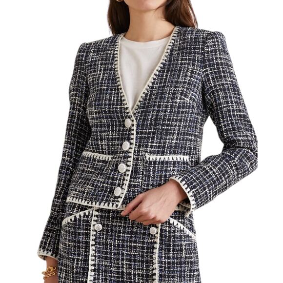 Veronica Beard Bosea Tweed Jacket Embroidered Trim Blue Size 4 - Picture 2 of 12